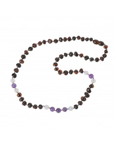 Cherry Baroque Polished Amber and Amethyst & Opalite Necklace for Child