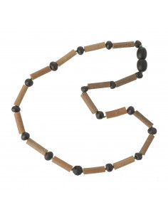 Necklace from Hazelwood Sticks for Child  with Cherry Baroque Raw Amber & Lava