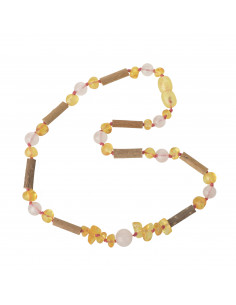 Necklace from Hazelwood Sticks for Child with Lemon Baroque & Lemon Chip Polished Amber & Rose Quartz
