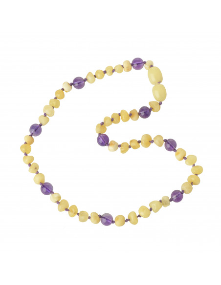 Milky Baroque Polished Baltic Amber & Amethyst Teething Necklace for Child