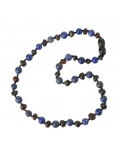 Cherry Baroque Baltic Amber and Lapis Lazuli Teething Necklace for Child