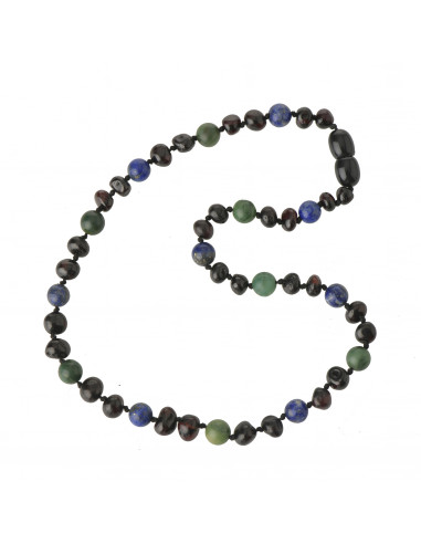 Cherry Baroque Polished Amber & Lapis Lazuli & African Jade  Necklace for Child