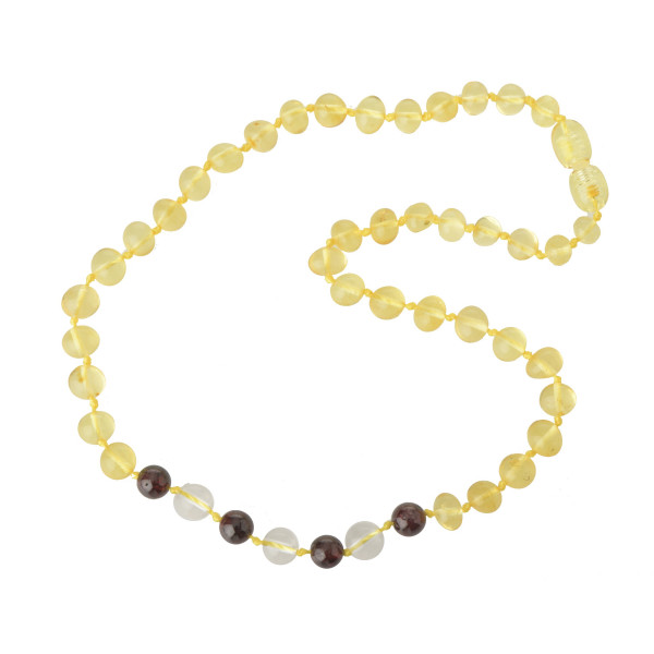 Lemon Baroque Polished  Amber Teething Necklace for Child with Mix of Gemstone