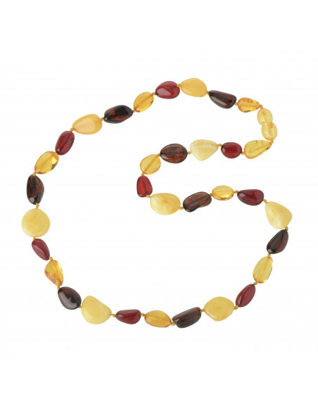 Red & Milky & Lemon Polished Olive Shape Amber Necklace for Adult