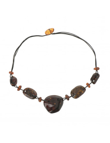Green Polished Baltic Amber Necklace on Leather Band for Adult
