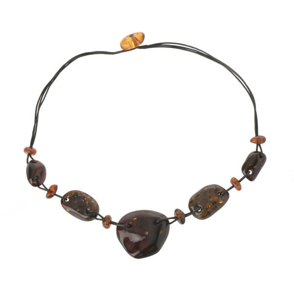 Green Polished Baltic Amber Necklace on Leather Band for Adult