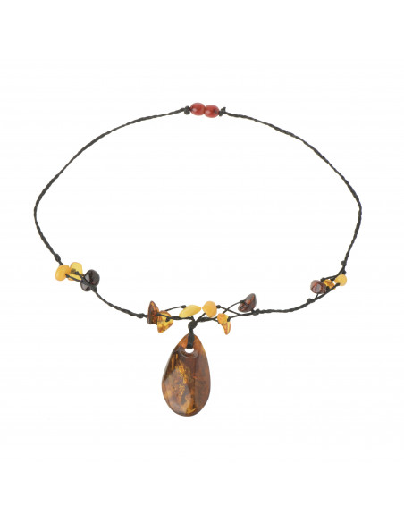 Multi Color Polished Amber Stones Necklace for Adult