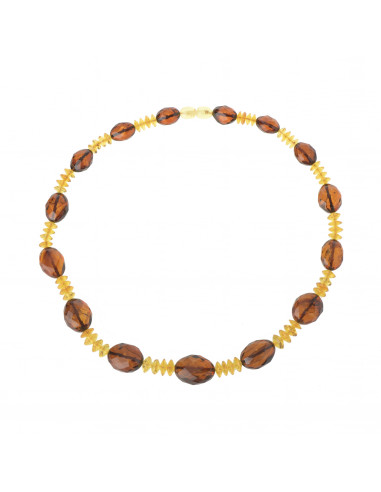 Cognac & Lemon Polished Faceted Baltic Amber Necklace for Adult