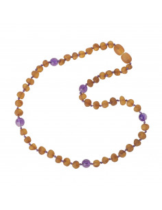 Cognac Baroque Raw Amber & Amethyst Beads Teething Necklace for Child