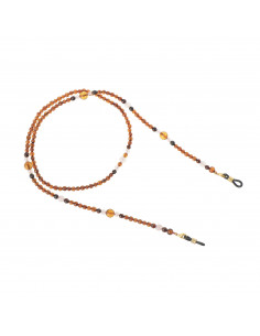 Faceted Cognac & Cherry Baltic Amber Beads Sunglass Chain with Rose Quartz Beads