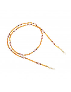 Cognac Faceted Baltic Amber Beads Sunglass / Glasses Chain with Citrine Stone & Cherry Quartz