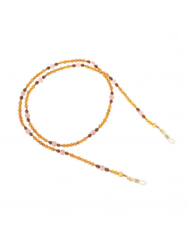 Cognac Faceted Baltic Amber Beads Sunglass / Glasses Chain with Citrine Stone & Cherry Quartz