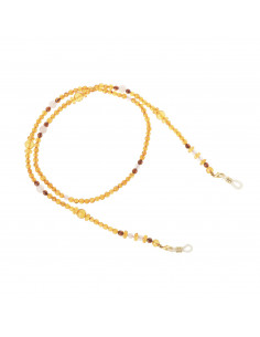 Faceted Cognac Baltic Amber Beads Sunglass / Glasses Chain with Rose Quartz Beads