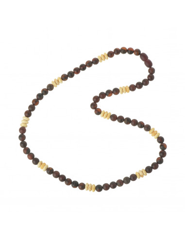 Cherry Round Raw & Milky Tablet Baltic Amber Men Necklace