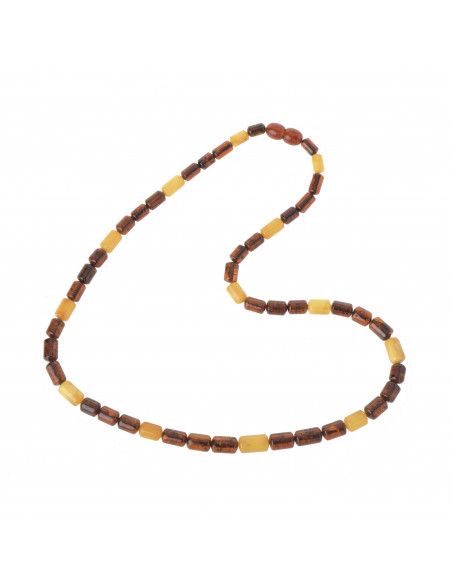 Cognac & Milky Polished Cylinder Baltic Amber Necklace for Adult