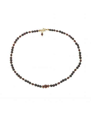 Cherry Color Polished & Raw Amber Beads Round Faceted Baltic Amber Necklace with Pendant