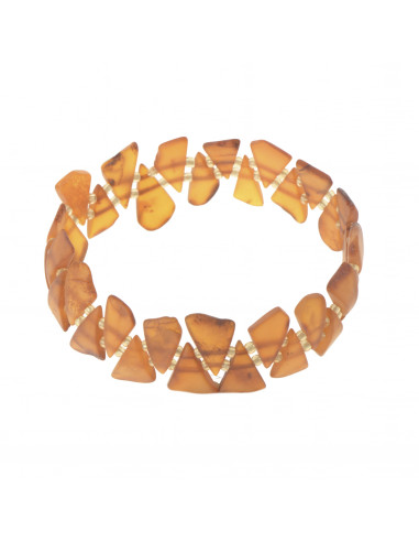 Cognac Color Raw Baltic Amber Bracelet for Adult on Elastic Band