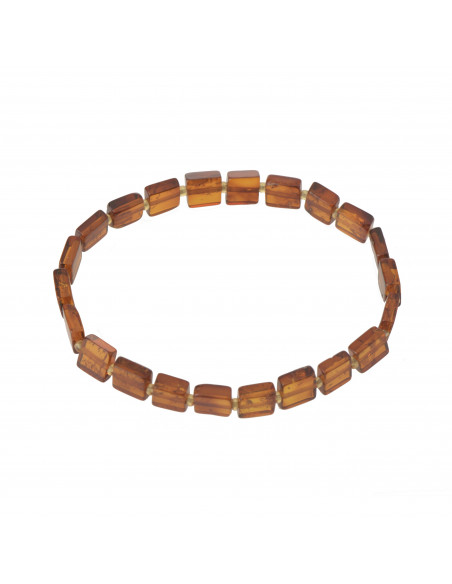 Cognac Color Polished Baltic Amber Bracelet for Adult on Elastic Band