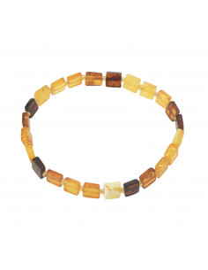 Multi Color Polished Baltic Amber Bracelet for Adult on Elastic Band