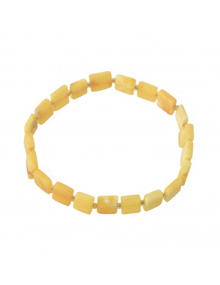 Milky Color Polished Baltic Amber Bracelet for Adult on Elastic Band