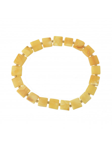 Milky Color Polished Baltic Amber Bracelet for Adult on Elastic Band