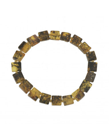 Green Color Polished Baltic Amber Bracelet for Adult on Elastic Band