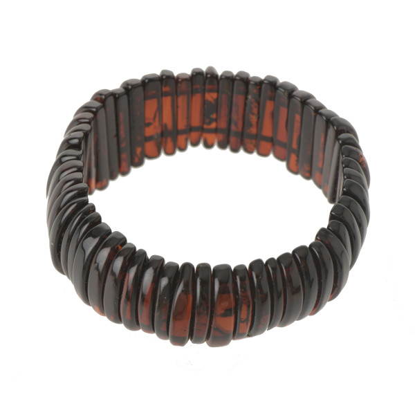 Cherry Color Polished Baltic Amber Bracelet for Adult on Elastic Band