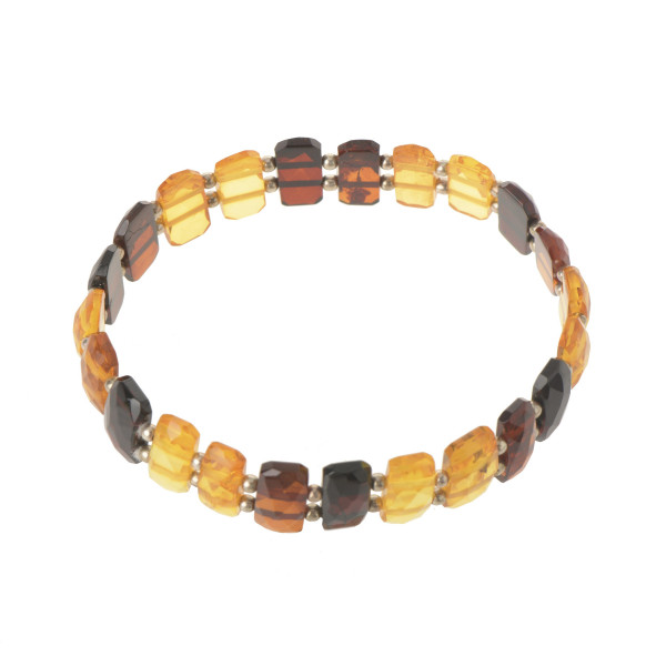 Multi Color Faceted Baltic Amber Bracelet for Adult on Elastic Band