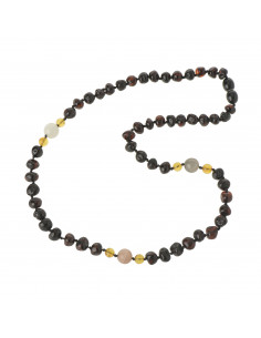 Cherry & Lemon Baroque Polished Baltic Amber & Moonstone Necklace for Adult