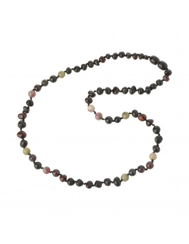 Cherry Baroque Polisched Baltic Amber & Tournamline & Morganite Beads Necklace for Adult
