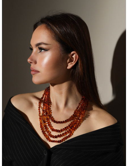 Dark Cognac Baroque Polished Amber Beads  Necklace for Adult