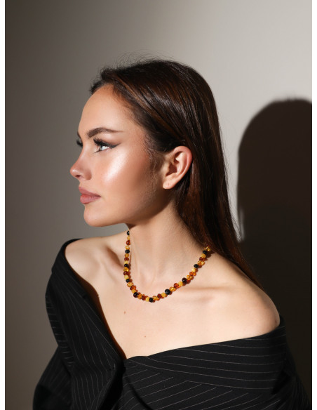Multi Color & Milky Baroque Polished Baltic Amber Necklace