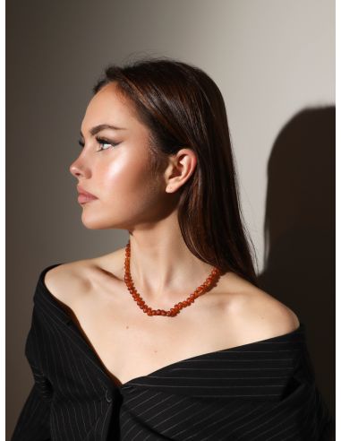 Cognac Baroque Raw Baltic Amber Beads Necklace for Adult