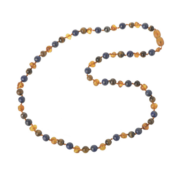 Cognac Baroque Raw Baltic Amber & Lapis Lazuli & Tiger Eye Necklace