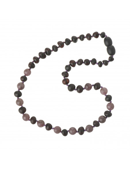 Cherry Baroque Raw Baltic Amber & Lepidolite Teething Necklace