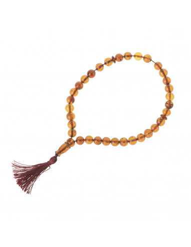 Cognac Amber Muslim Prayer Necklace Tesbih with 33 Natural Baltic Amber Round Bead