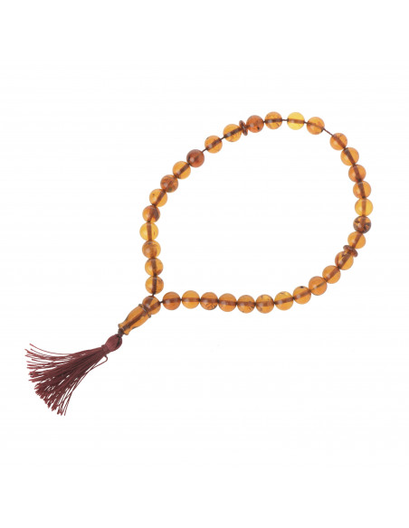 Cognac Amber Muslim Prayer Necklace Tesbih with 33 Natural Baltic Amber Round Bead