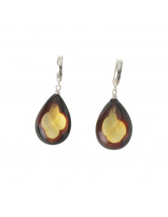 Green Faceted Natural Baltic Amber Earrings with 925 Sterling Silver