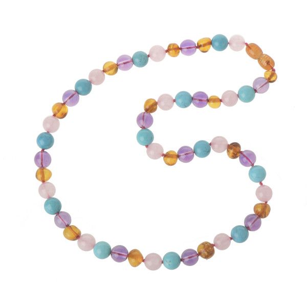 Cognac Baroque Polished Natural Baltic Amber & Amethyst & Quartz & Turquoise