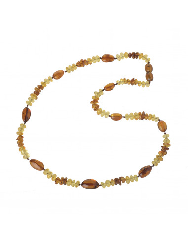 Multi Color Olive &  Baroque Polished Baltic Amber Beads Necklace for Adult
