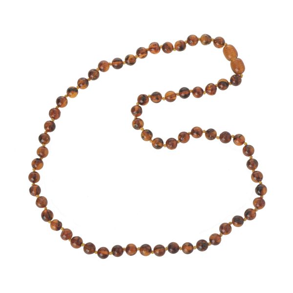 Cognac Round Polished Baltic Amber Beads Necklace for Adult