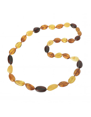 Multi Color Big Flat Olive Polished Baltic Amber Necklace for Adult