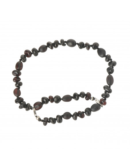 Cherry Polished Baroque & Raw Olive Shape Amber Beads Anklet for Adult with 925 Sterling Silver Clasp