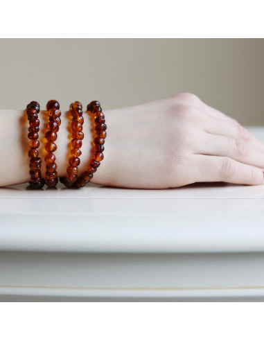 Dark Cognac Baroque Polished Amber Beads Bracelet for Adult