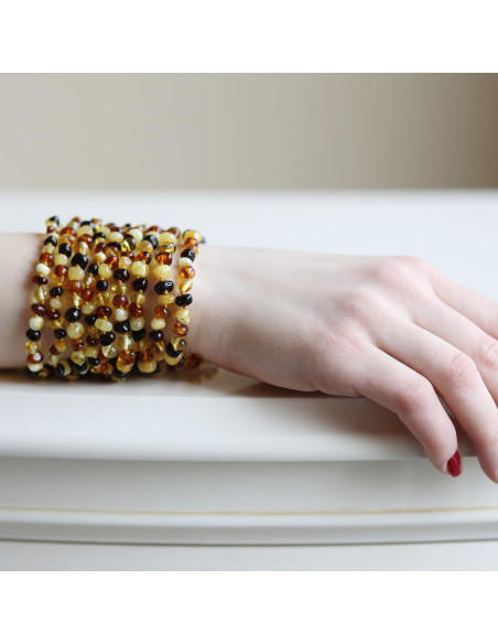 Multi Color Baroque Polished Amber Beads Bracelet for Adult