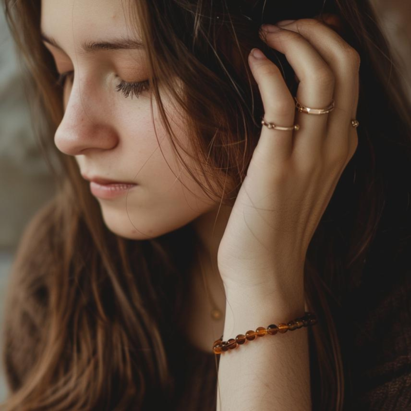 Dark Cognac Baroque Polished Amber Beads Bracelet for Adult