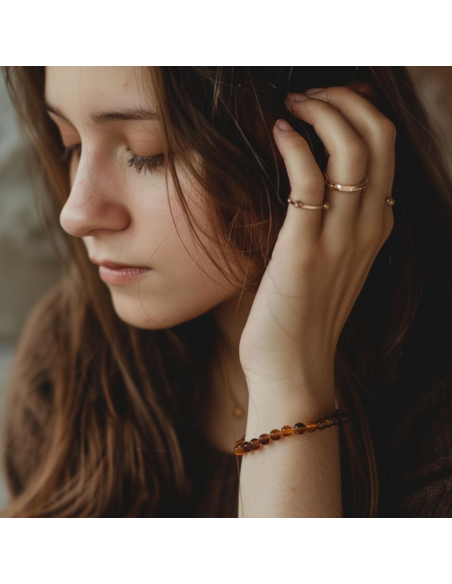 Dark Cognac Baroque Polished Amber Beads Bracelet for Adult