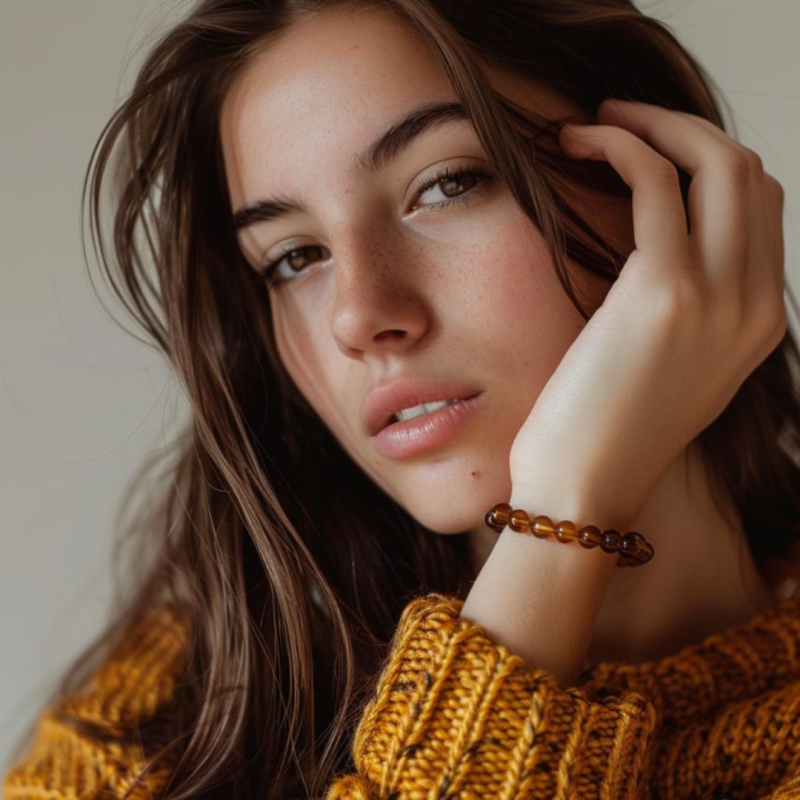 Dark Cognac Baroque Polished Amber Beads Bracelet for Adult