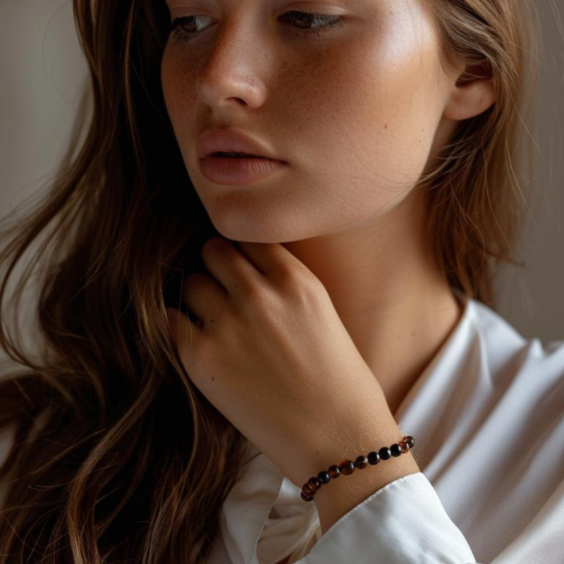 Dark Cognac Baroque Polished Amber Beads Bracelet for Adult