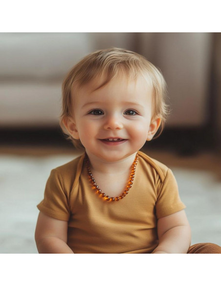 Dark Cognac Polished Baroque Amber Beads Teething Necklace for Baby